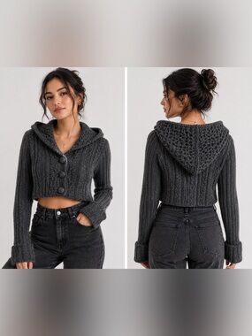 Vintage Handknit by Dollie Hi Lo Crochet Cropped Cardigan Sweater Small Boho